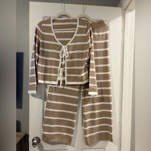 Striped Tan and White Two-Piece Lounge Set